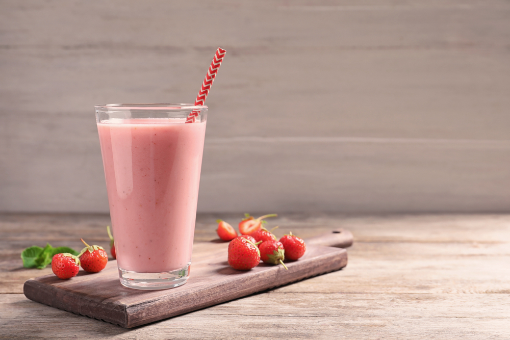 pink smoothie with strawberries