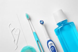 oral hygiene products - floss, toothbrush, toothpaste, mouthwash