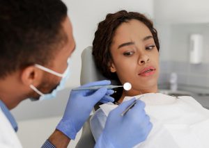 woman scared of the dentist